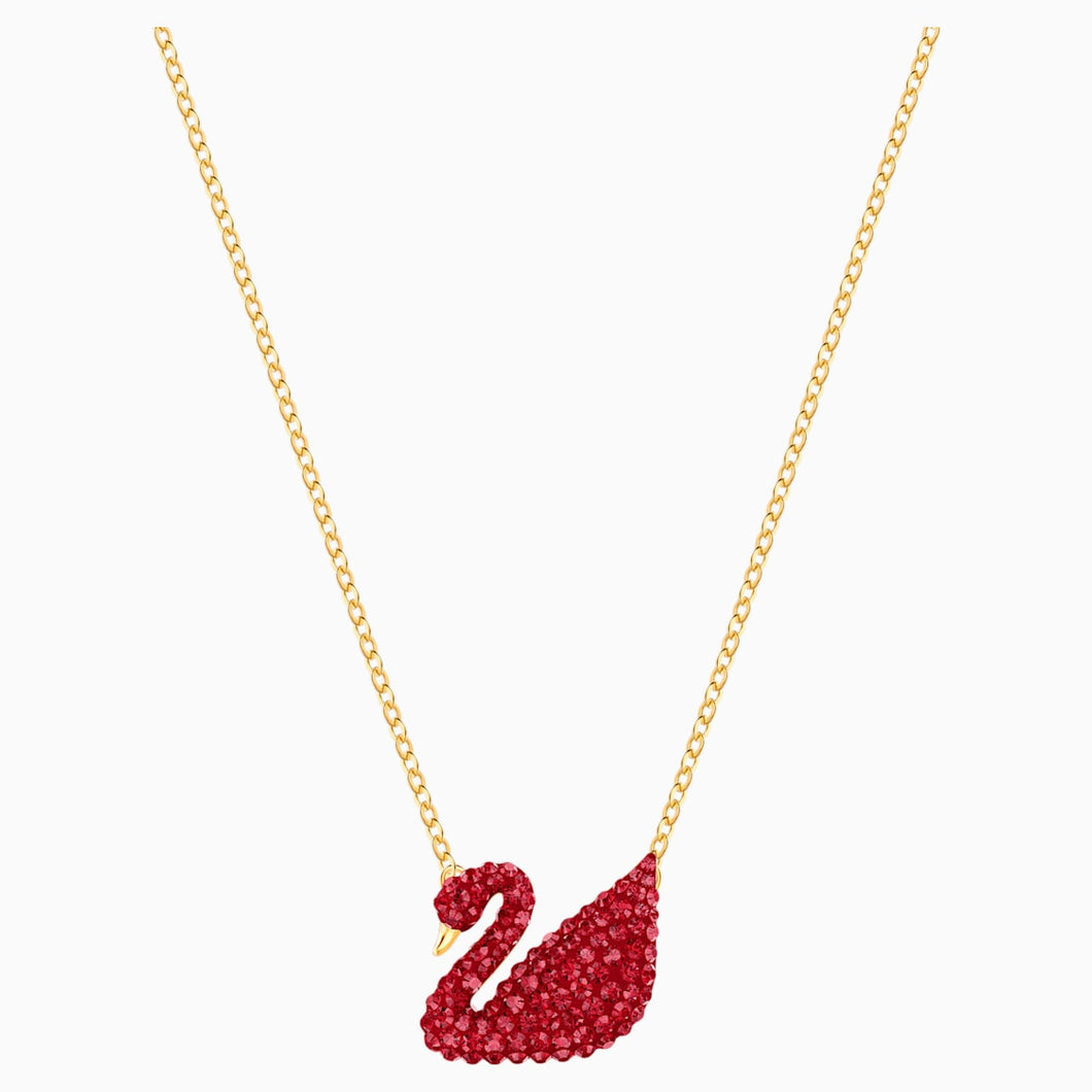 Iconic Swan Pendant, Red, Gold-tone plated