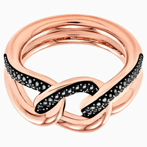 Lane Motif Ring, Black, Rose-gold tone plated