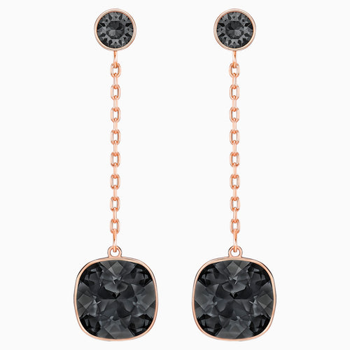 Lattitude Chain Pierced Earrings, Black, Rose-gold tone plated