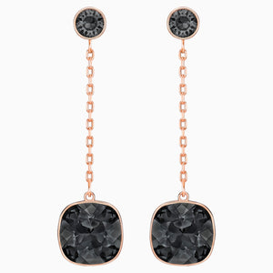 Lattitude Chain Pierced Earrings, Black, Rose-gold tone plated