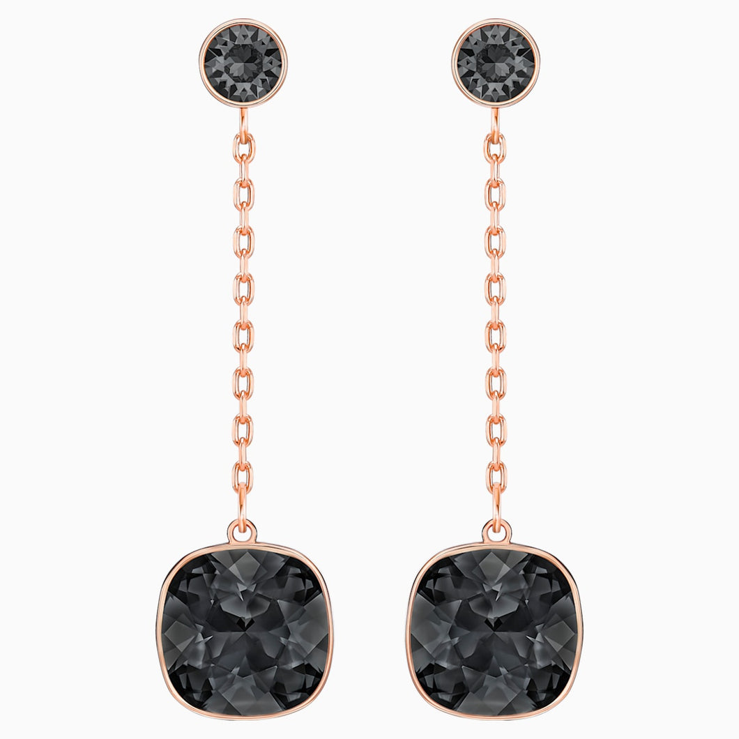 Lattitude Chain Pierced Earrings, Black, Rose-gold tone plated