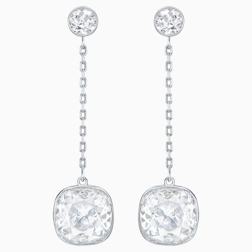 Lattitude Chain Pierced Earrings, White, Rhodium plated