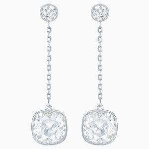 Lattitude Chain Pierced Earrings, White, Rhodium plated