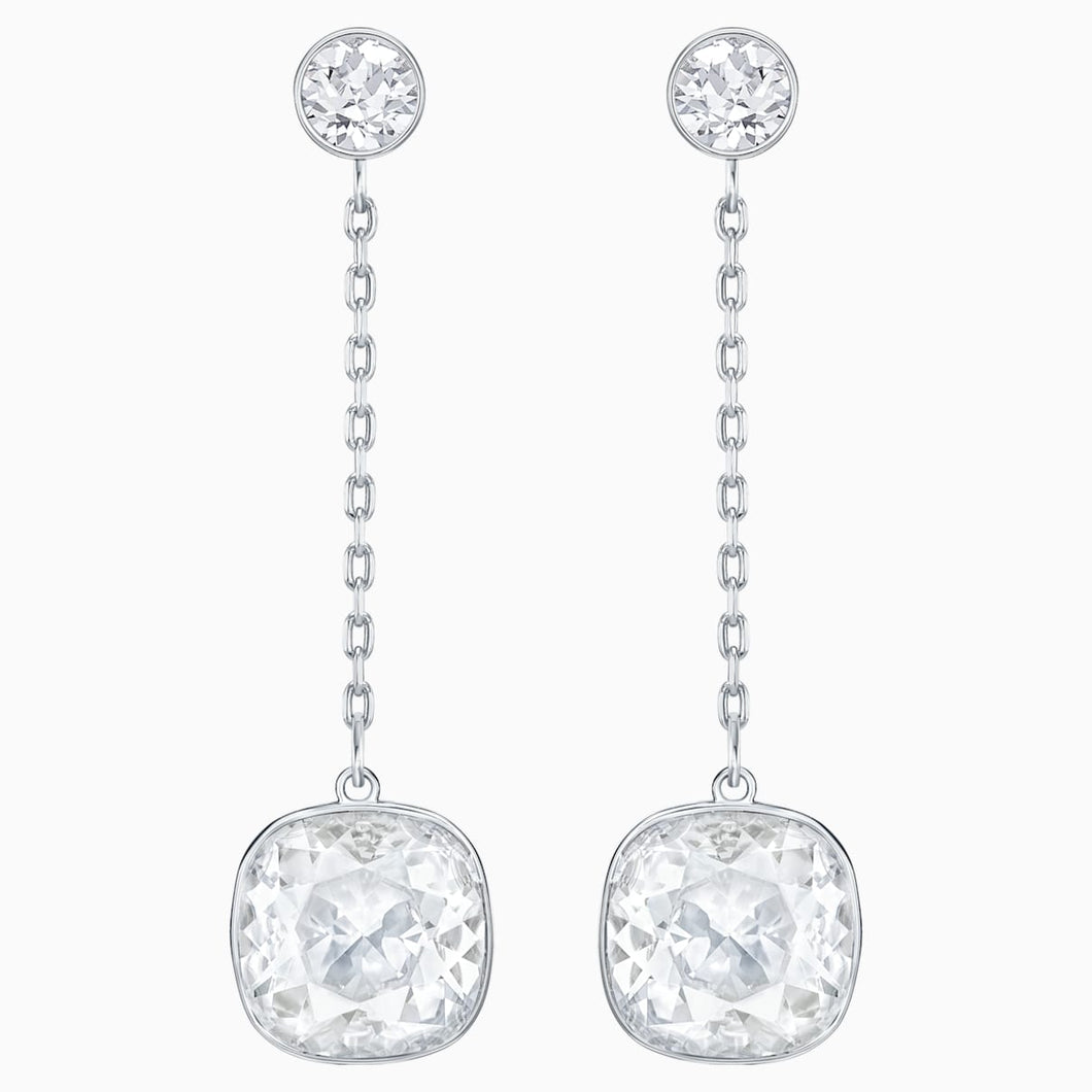 Lattitude Chain Pierced Earrings, White, Rhodium plated