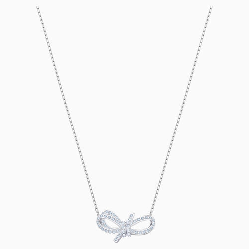 Lifelong Bow Necklace, White, Rhodium plated