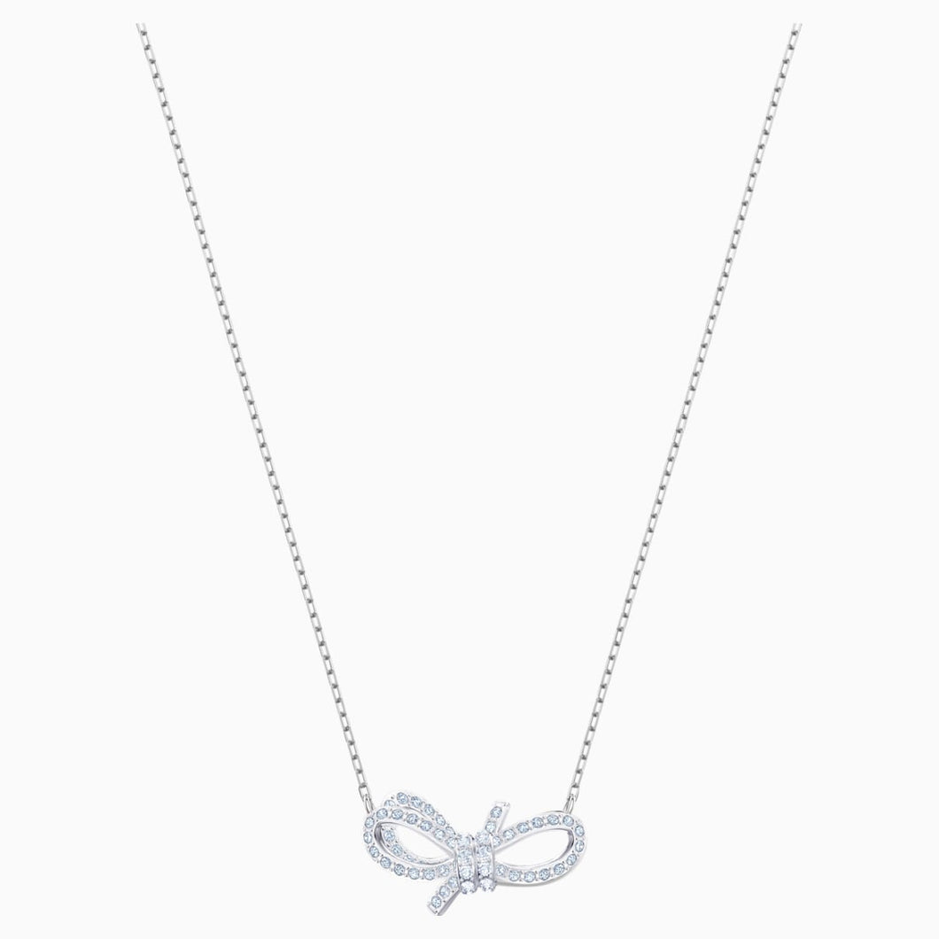 Lifelong Bow Necklace, White, Rhodium plated