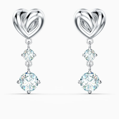 Lifelong Heart Pierced Earrings, White, Rhodium plated