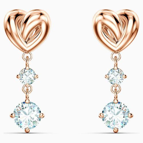 Lifelong Heart Pierced Earrings, White, Rose-gold tone plated