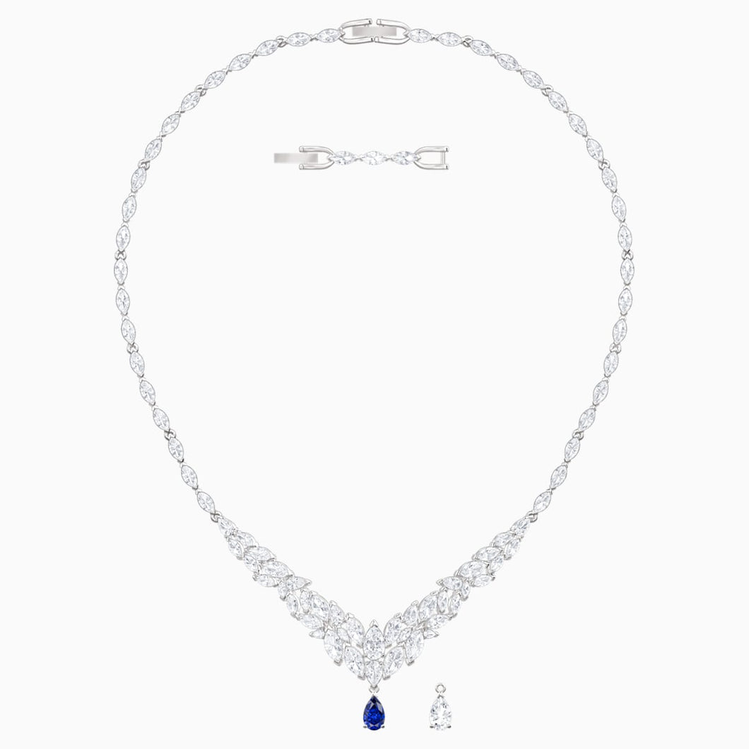 Louison Necklace, White, Rhodium plated