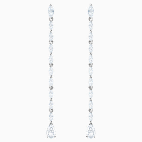 Louison Pierced Earrings, White, Rhodium plated