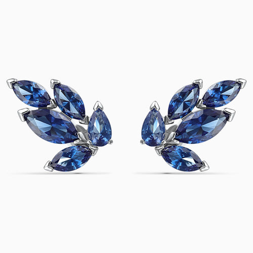 Louison Stud Pierced Earrings, Blue, Rhodium plated