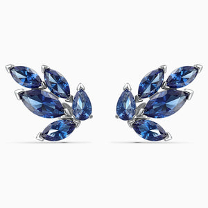 Louison Stud Pierced Earrings, Blue, Rhodium plated