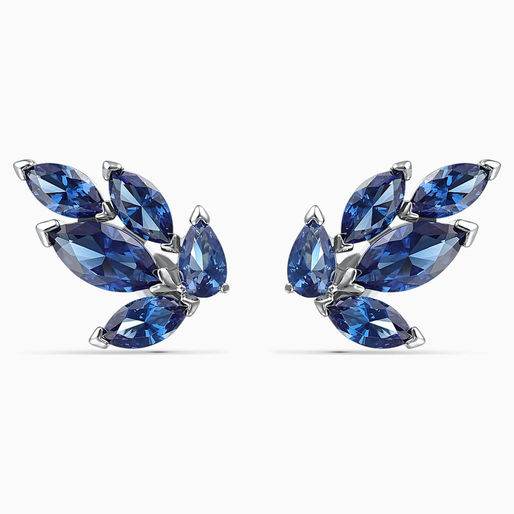 Louison Stud Pierced Earrings, Blue, Rhodium plated