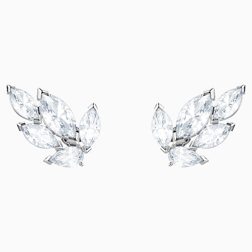 Louison Stud Pierced Earrings, White, Rhodium plated