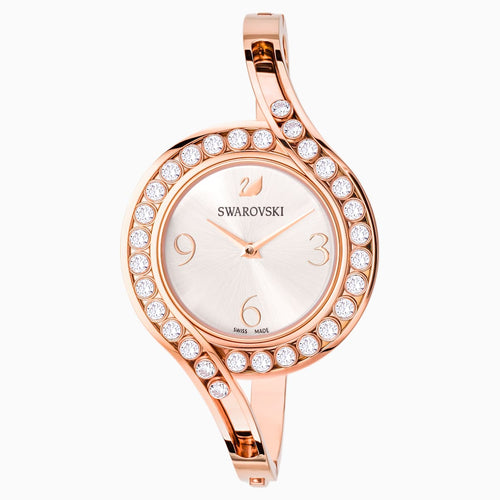 Lovely Crystals Bangle Watch, Metal bracelet, White, Rose-gold tone PVD
