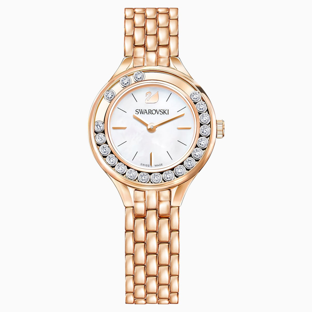 Lovely Crystals Watch, Metal bracelet, Rose-gold tone PVD