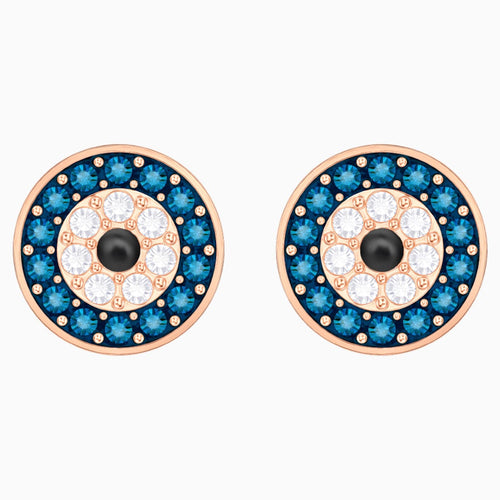 Luckily Evil Eye Pierced Earrings, Multi-coloured, Rose-gold tone plated