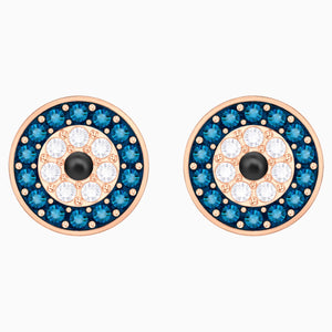 Luckily Evil Eye Pierced Earrings, Multi-coloured, Rose-gold tone plated