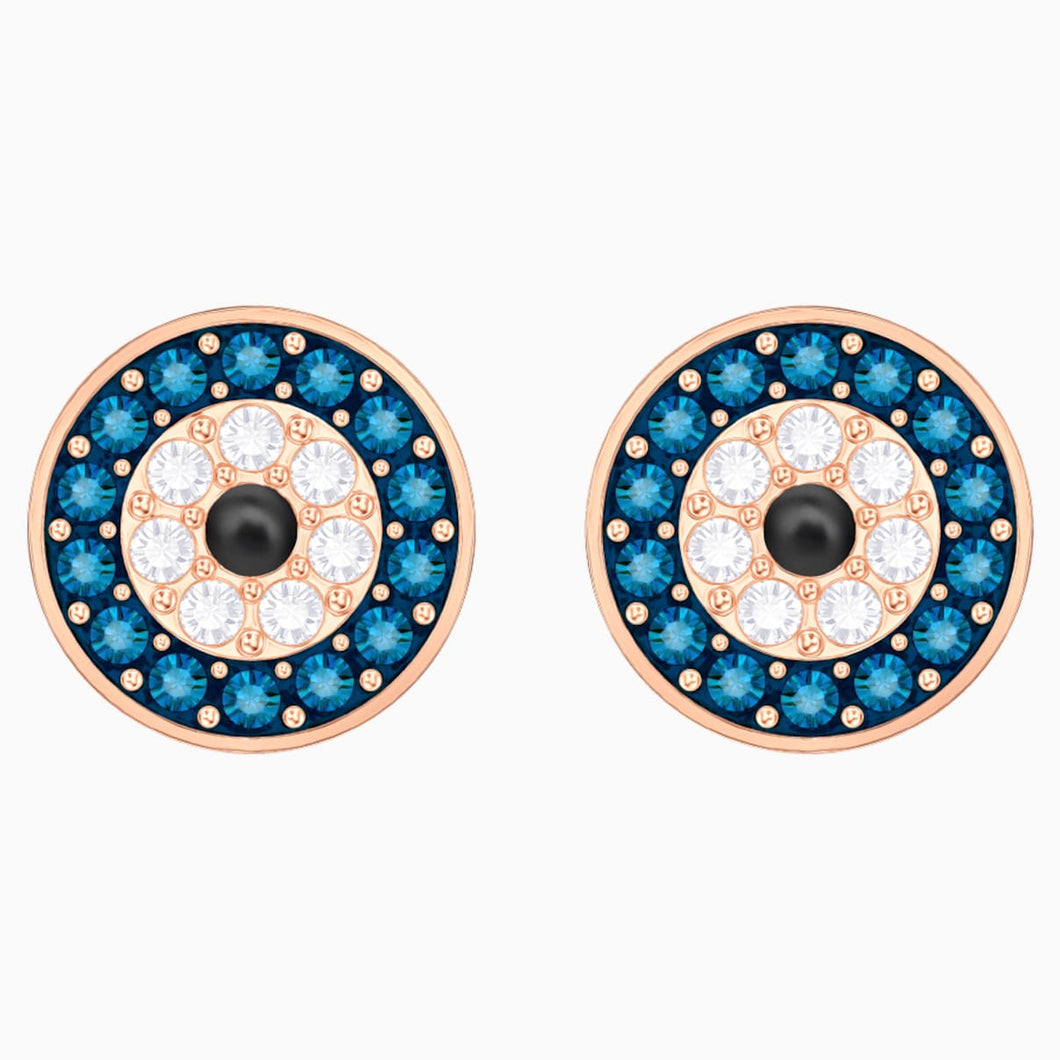 Luckily Evil Eye Pierced Earrings, Multi-coloured, Rose-gold tone plated