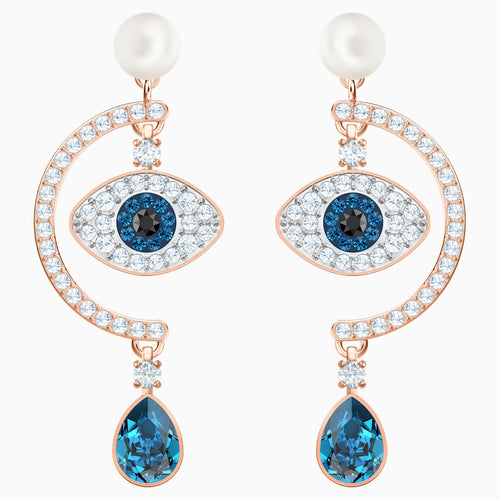 Luckily Evil Eye Pierced Earrings, Multi-coloured, Rose-gold tone plated