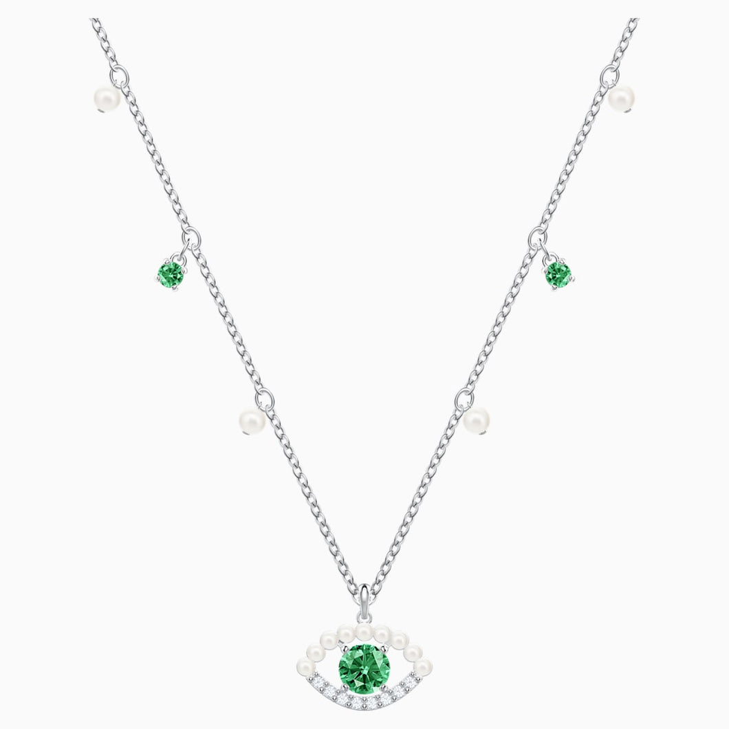 Luckily Necklace, Green, Rhodium plated