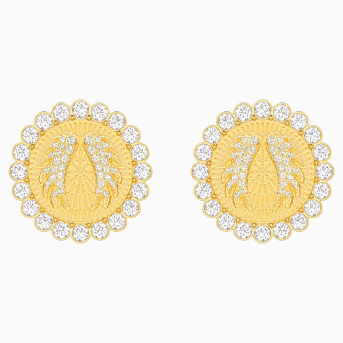 Lucky Goddess Clip Earrings, White, Gold-tone plated