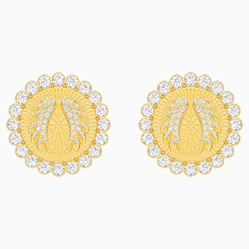 Lucky Goddess Clip Earrings, White, Gold-tone plated