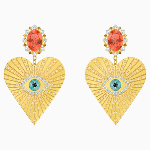 Lucky Goddess Heart Clip Earrings, Multi-coloured, Gold-tone plated