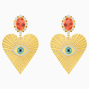 Lucky Goddess Heart Clip Earrings, Multi-coloured, Gold-tone plated