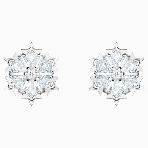 Magic Pierced Earrings, White, Rhodium plated