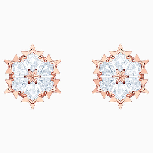 Magic Pierced Earrings, White, Rose-gold tone plated