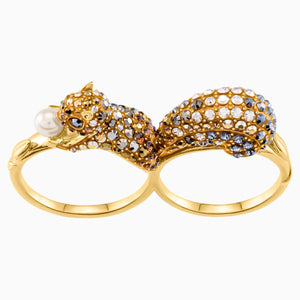March Squirrel Double Motif Ring, Multi-coloured, Gold-tone plated