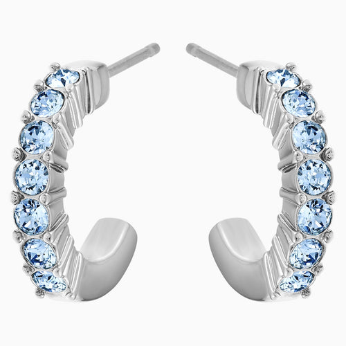 Mini Hoop Pierced Earrings, Blue, Rhodium plated