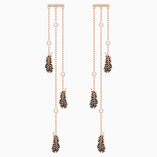 Naughty Chandelier Pierced Earrings, Black, Rose-gold tone plated