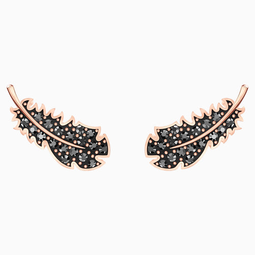 Naughty Pierced Earrings, Black, Rose-gold tone plated