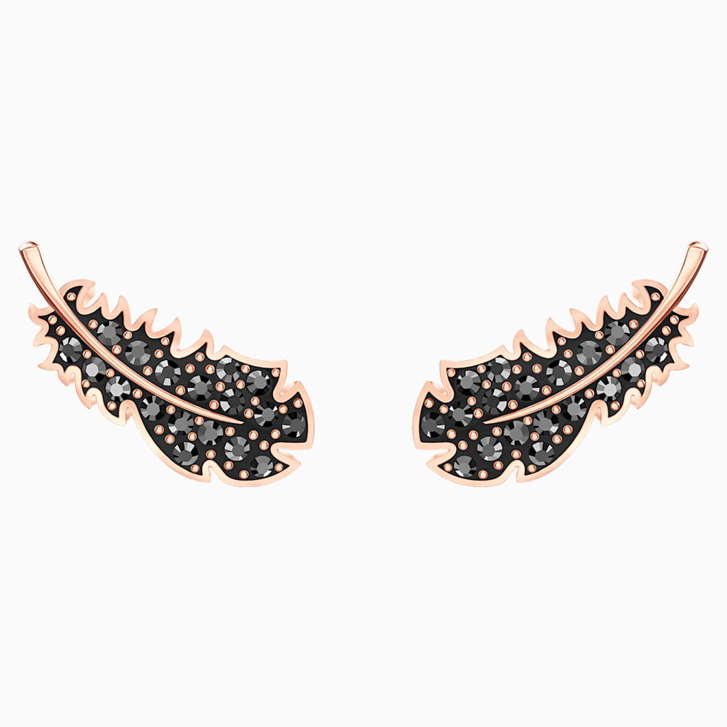 Naughty Pierced Earrings, Black, Rose-gold tone plated