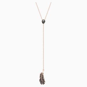 Naughty Y Necklace, Black, Rose-gold tone plated