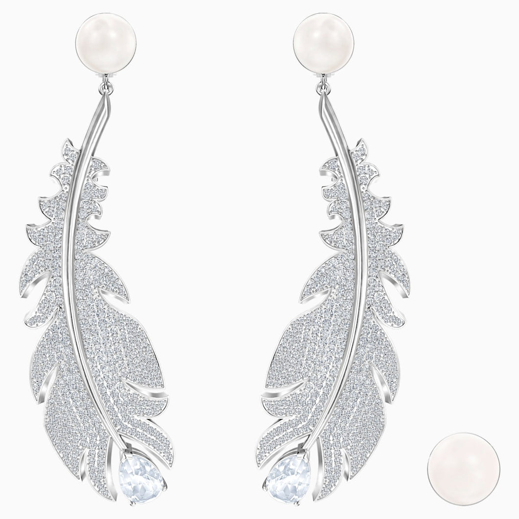 Nice Clip Earrings, White, Rhodium plated