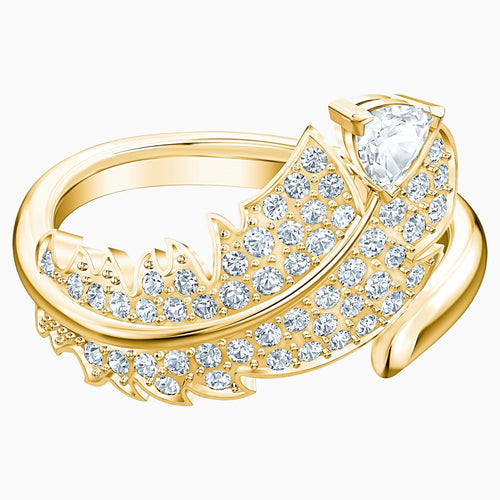 Nice Motif Ring, White, Gold-tone plated