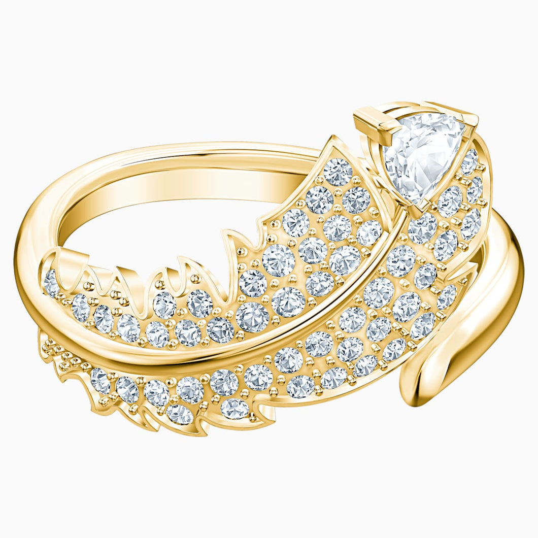 Nice Motif Ring, White, Gold-tone plated