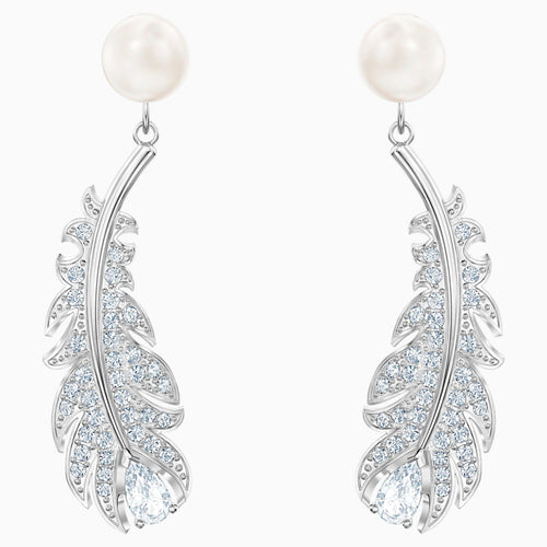 Nice Pierced Earrings, White, Rhodium plated