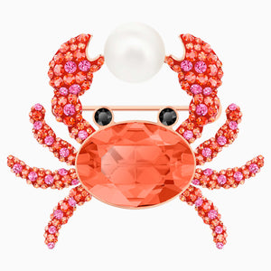 Ocean Crab Brooch, Multi-coloured, Rose-gold tone plated