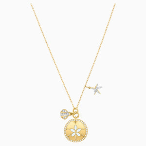 Ocean Sand Coin Necklace, White, Gold-tone plated