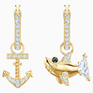 Ocean Shark Pierced Earrings, White, Gold-tone plated