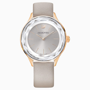 Octea Nova Watch, Leather strap, Grey, Rose-gold tone PVD