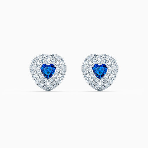 One Stud Pierced Earrings, Blue, Rhodium plated