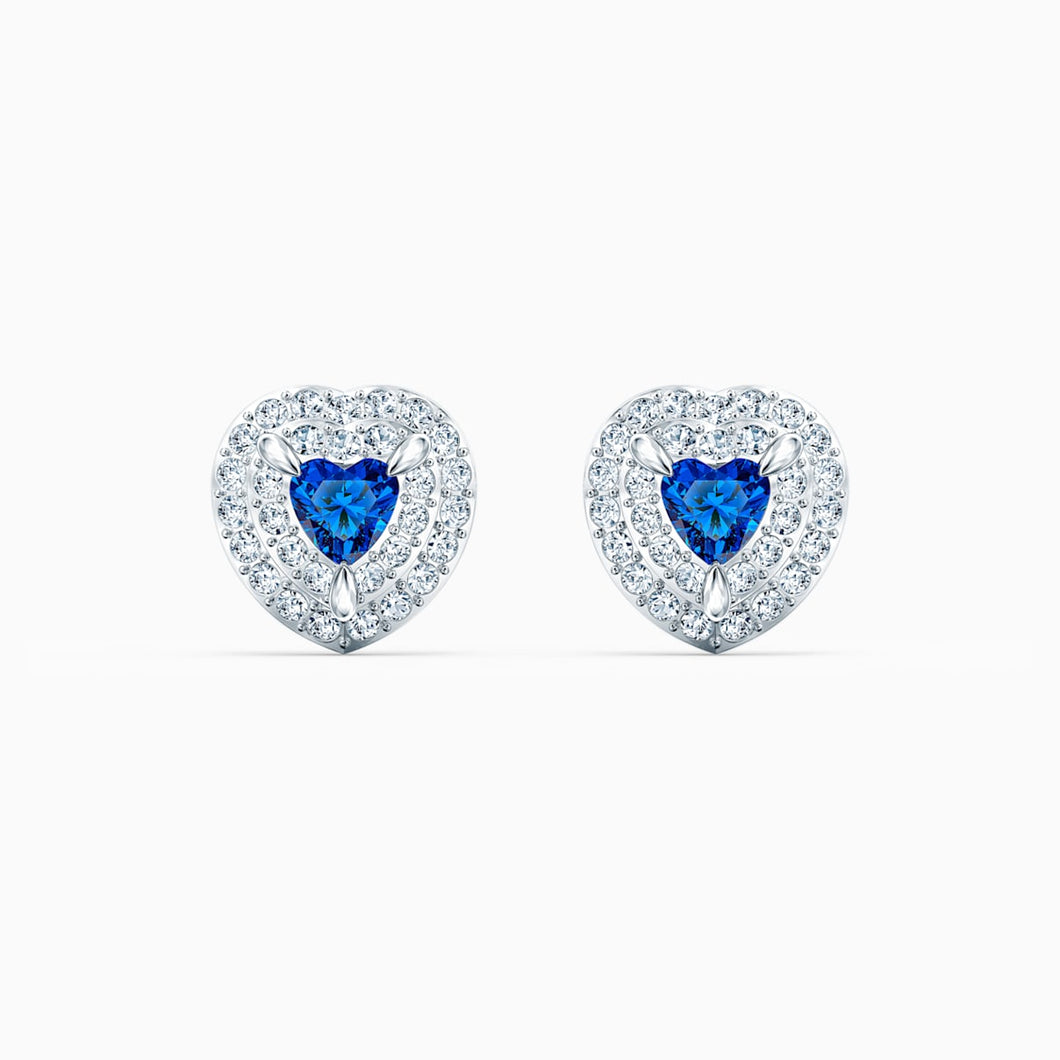 One Stud Pierced Earrings, Blue, Rhodium plated