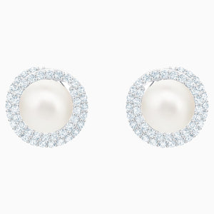 Originally Pierced Earrings, White, Rhodium plated