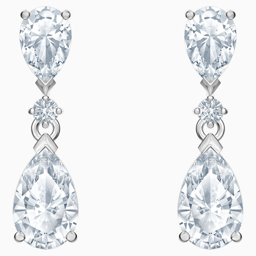 Palace Drop Pierced Earrings, White, Rhodium plated