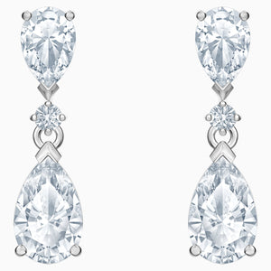 Palace Drop Pierced Earrings, White, Rhodium plated